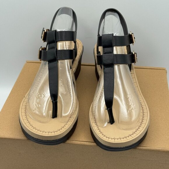 Journey Womens Bianca Black Wedge Sandals Dual Buckle Straps Size 8 - Picture 2 of 7